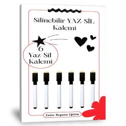 YAZ SİL Kalemi Seti - Yazı Tahtası Kalemi (6 Adet Siyah)