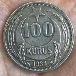 NADİR 100 KURUŞ 1934 GÜMÜŞ ÇÇT+ *RR*