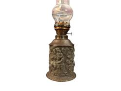 Fransız Zin Üzeri İşlemeli Gaz Lambası 44 cm Yüksekliğinde