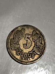 1939 Nikel 5 Kuruş Madeni Para