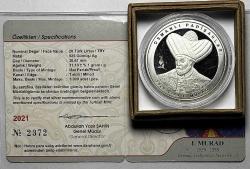 2021 I. Murad Osmanlı Padişahları Serisi No:3 , 925 Ayar Gümüş Hatıra Parası Sertifikalı Orijinal Darphane Kutusunda