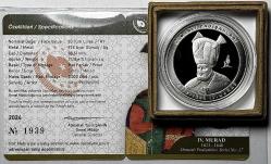 2024 IV. Murad Osmanlı Padişahları Serisi No: 17 925 Ayar Gümüş Hatıra Parası Sertifikalı Orijinal Darphane Kutusunda