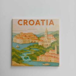 Hırvatistan - Croatia - Paper Cut Art - Baskılı Buzdolap Magneti Kare - 9x9 cm