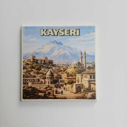 Kayseri Şehri - Pop-Art Travel - Baskılı Buzdolap Magneti Kare 9x9 cm