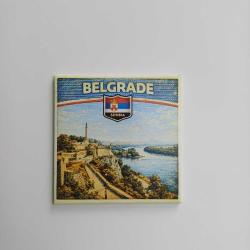 Retro Sırbistan Belgrad Şehri Temalı Vintage Baskılı Buzdolap Magneti Kare – 9x9 cm