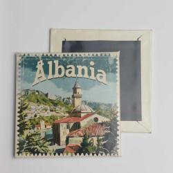 Arnavutluk Albania - Posta Pulu Temalı Ülke - Baskılı Buzdolap Magneti Kare - 9x9 cm