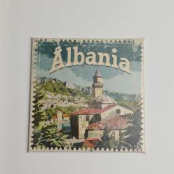 Arnavutluk Albania - Posta Pulu Temalı Ülke - Baskılı Buzdolap Magneti Kare - 9x9 cm
