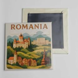 Romanya - Romania - Paper Cut Art - Baskılı Buzdolap Magneti Kare - 9x9 cm