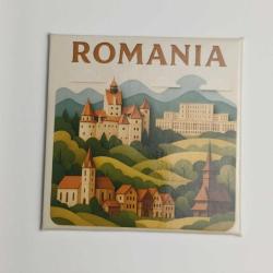 Romanya - Romania - Paper Cut Art - Baskılı Buzdolap Magneti Kare - 9x9 cm