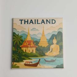 Tayland - Thailand - Paper Cut Art - Baskılı Buzdolap Magneti Kare - 9x9 cm