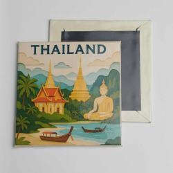 Tayland - Thailand - Paper Cut Art - Baskılı Buzdolap Magneti Kare - 9x9 cm