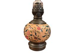 49 cm boyunda fransız bakır ve seramik gaz lambası