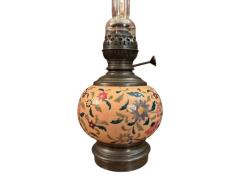 49 cm boyunda fransız bakır ve seramik gaz lambası