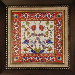 Güral Porselen. Çiçek Desenli Çini-Seramik Pano. Renkli/Varak Uygulamalı. Çok İyi Durumda. Çizik ve Kırığı Yoktur. Kare Çerçeveli (25x25 cm) 2014.