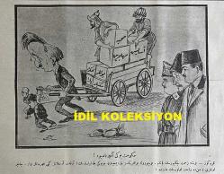 Osmanlıca Karagöz Mizah Dergisi-Gazetesi, Orijinal Dönem Basım, (Ottoman Magazine-Newspaper-Journal Illustré Cara-Gueuz) - 5 Kasım 1924 - Sayı: 1736 - Hicri: 6 Rebiülahir 1343 - Rumi: 5 Teşrin-i Sani 1340 - İsmet İnönü'yü Tasvir Eden Karikatür: Hükümet Yükü Ağır Basıyor! 