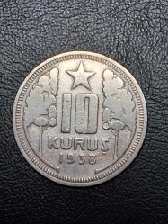 1938 YILINA AİT MADENİ 10 KURUŞ ÇÇT(+)  TCM 0044