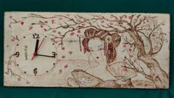 japon kadın ahşap yakma tablo saat