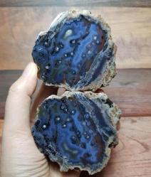 Mavi Bantlı Akik Çifti | Gece Gökyüzü Akik | Doğal İndigo | Sezgi, Sakinlik ve İçsel Vizyon - Ağırlık: 583g - Benzersiz Koleksiyonluk Nadir Parça