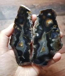 Gece Gökyüzü Desenli Akik Çifti • Koyu Akik • Göksel Desenli Doğal Taş • Topraklama ve Koruyucu - Ağırlık: 348g - Benzersiz Koleksiyonluk Nadir