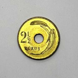 1949 2½ (2.5) Kuruş Delikli Pirinç Çil++ Kondisyonda Madeni Para