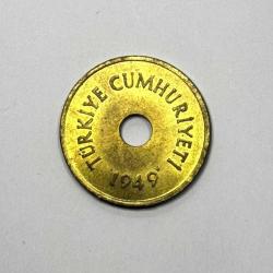 1949 2½ (2.5) Kuruş Delikli Pirinç Çil++ Kondisyonda Madeni Para