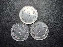 1974-1975-76 YILLARI  MADENİ 5 TÜRK LİRASI 2 ADET  ÇİL  TCB 2619