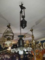 19845-MUHTEŞEM GÜZELLİKDE ANTİKA ASANSÖRLÜ MARUL CAMLI AVİZE