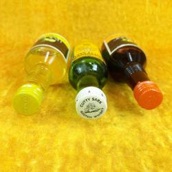 3 ADET MİNYATÜR ŞİŞE TEKEL TURUNÇ LİKÖRÜ , TEKEL LİMON LİKÖRÜ , CUTTY SARK BLENDED SCOTS WHISKY , KOLEKSİYON İÇİLMEZ