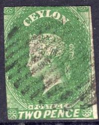 LOT.4 » Seylan 1857 Kralice Victoria 2 pence yeşil damgalı katalog degeri 4500 tl
