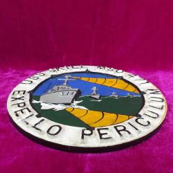 ANTİKA USS SKILL MSO 471 EXPELLO PERICULUM ABD DONANMASI MAYIN TARAMA GEMİSİ EL BOYAMA ALİMÜNYUM DÖKÜM HATIRA TABAK PANO