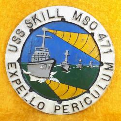 ANTİKA USS SKILL MSO 471 EXPELLO PERICULUM ABD DONANMASI MAYIN TARAMA GEMİSİ EL BOYAMA ALİMÜNYUM DÖKÜM HATIRA TABAK PANO