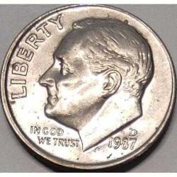 ABD 1 Dime (10 Cent) 1987- D - Çil - Roosevelt & Meşale Temalı - Denver Darphanesi - Koleksiyonluk Para