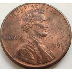 ABD 1 Cent 1991 - Lincoln Memorial Temalı - Philadelphia Baskısı (Darphane İşaretsiz) - Koleksiyonluk Modern Emisyon