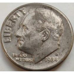 ABD 1 Dime (10 Cent) 1984-D - Roosevelt & Meşale Temalı - Denver Darphanesi - Koleksiyonluk Para