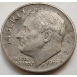 ABD 1 Dime (10 Cent) 1966 - Roosevelt & Meşale Temalı - Gümüş Sonrası Erken Dönem - Koleksiyonluk Para