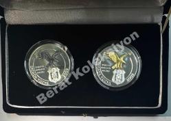 2003 Beşiktaş Jimnastik Kulübü 100. Yıl Gümüş Hatıra Para Seti - 1 gr Altın Kartallı Sertifikalı  (Orjinal Gümüş Kartallı Kadife  Kutusunda)