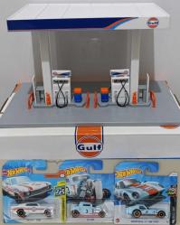 Hot wheels Gulf mini metal model araba set v Gulf benzinlik benzin istasyonu. Koleksiyon dekor tasarım hediye oyuncak hobi minyatür diorama reklam promosyon
