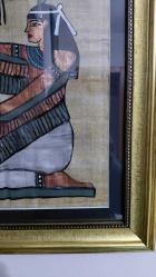 Mısır’dan Getirilmiş Doğal Papirüs Üzerine El Boyaması Antik Mısır Figürü – Çerçeveli