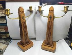 1920'LER AMSTERDAM AHŞAP VE PİRİNÇ BİR ÇİFT ŞAMDAN