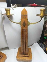 1920'LER AMSTERDAM AHŞAP VE PİRİNÇ BİR ÇİFT ŞAMDAN