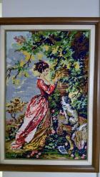 Romantik Dönem Esintili El İşi Etamin Tablo – 75 × 53 cm