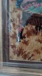 Vintage El İşçiliği Goblen / Kanaviçe Tablo – Kırsal Yaşam Sahnesi (Çerçeveli)