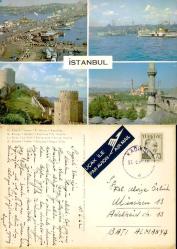 İstanbul Kartpostal Parçalı/Farklı Kareler Şehir Kartpostalı  Hasan Çetin Postadan Geçmiş UÇAKLA etiketli