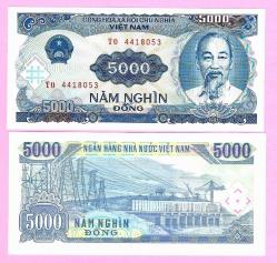 Vietnam 5000 Dong 1991 P 108 UNC (TK 19 287) ÇİL