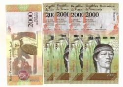 5 Adet VENEZUELA 2000 BOLIVAR 2016 UNC ÇİL