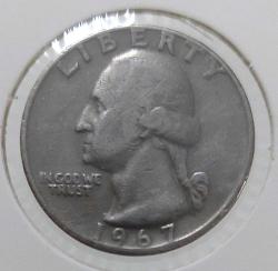 1967 AMERİKA QUARTER (ÇEYREK) DOLLAR GEORGE WASHİNGTON(ABD'NİN 1.BAŞKANI) FİGÜRLÜ ORİJİNAL MADENİ PARASI 3ZZZ1R NADİRDİR