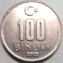 Türkiye 2003 100 Bin Lira - Atatürk Portreli - Koleksiyonluk Madeni Para