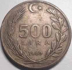 Türkiye 1989 500 Lira - Atatürk Portreli - Koleksiyonluk Madeni Para
