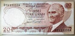 6. Emisyon 20 Türk Lirası D71 122559 Ça/Çil Kondisyonda Koleksiyonluk Eski Para