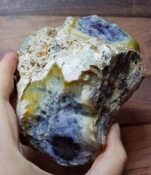 Büyük Dallı Sarı Opal Jeod, Mavi Druzy Çekirdekli | Doğal Jeod Kesiti | Sezgi, İçgörü - Ağırlık: 1035g - Benzersiz Koleksiyonluk Nadir Parça Kütle